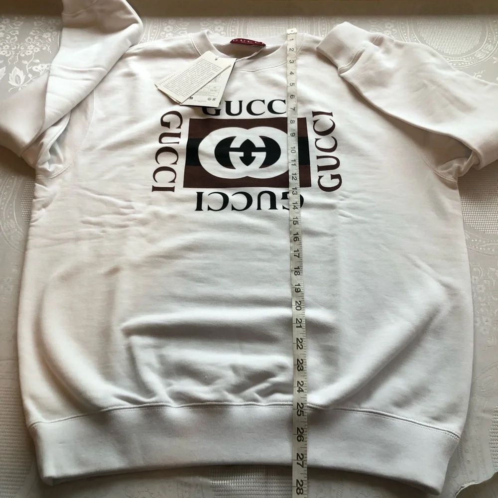 Gucci Logo GG Men’s Size S Felted Cotton Jersey White/Brown Sweatshirt Pullover